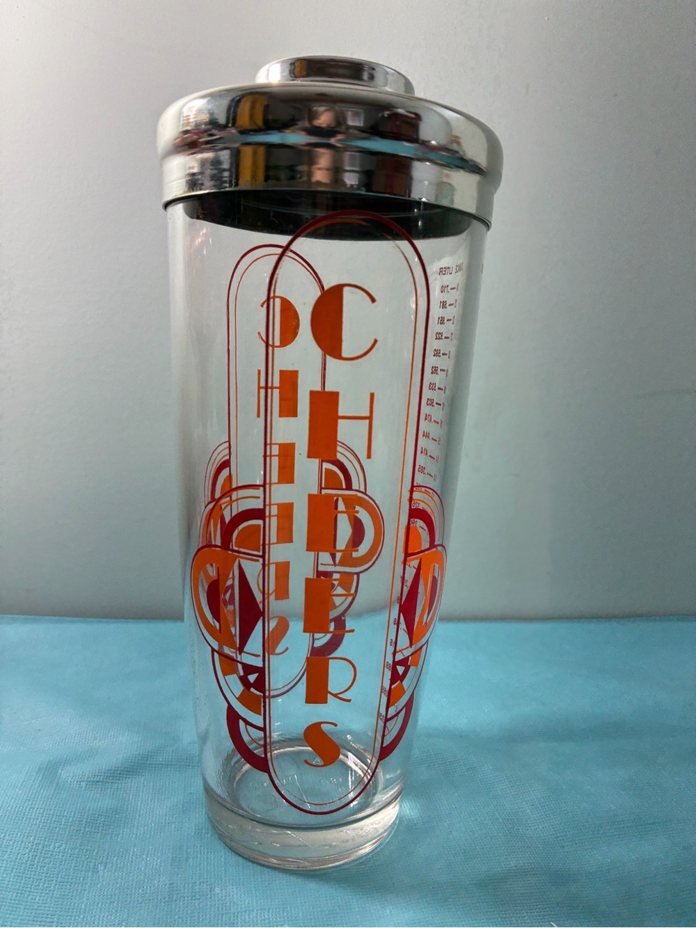 Irvinware Cocktail Shaker 1970s Barware Orange Red Art Deco Style Made in USA